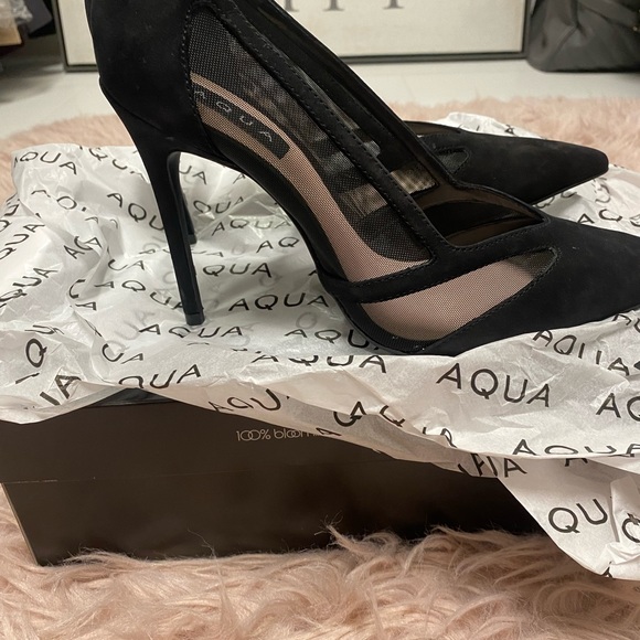 Size 9 Aqua heels in black suede with mesh sides. 4” heel - Picture 2 of 3